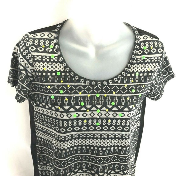 Bongo Sheer Hi Low Embellished Top Small Black Gray Short Sleeve - Picture 4 of 8